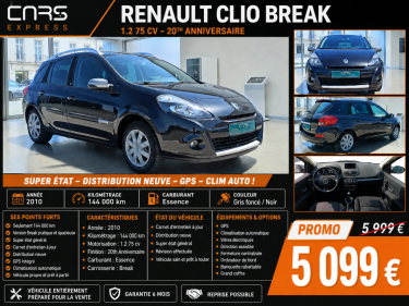 RENAULT CLIO BREAK 1.2 75CV 20TH ANNIVERSAIRE GARANTIE 6MOIS