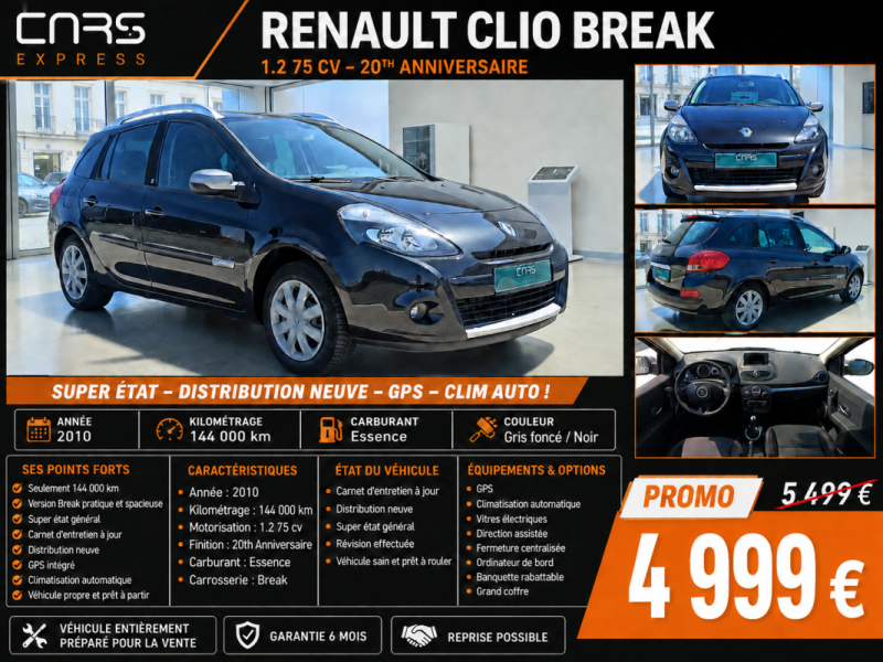 RENAULT CLIO BREAK 1.2 75CV 20TH ANNIVERSAIRE GARANTIE 6MOIS