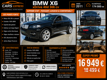 BMW X6 4.0D 306CV BVA8 LCI EXCLUSIVE ENTRETIEN BMW GARANTIE 6MOIS