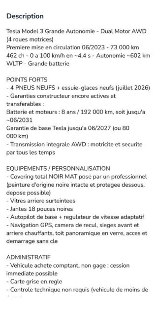TESLA MODEL 3 DUAL GRANDE AUTONOMIE 