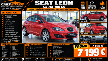 SEAT LEON 1.6 TDI 100CV 1ER MAIN GARANTIE 6MOIS