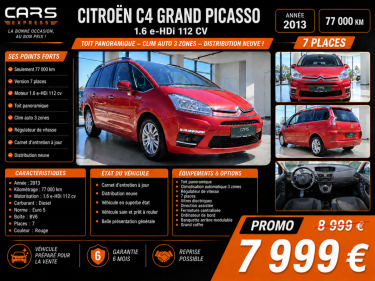 CITROEN C4 GRAND PICASSO 1.6 EHDI 112CV 7 PLACES GARANTIE 6MOIS