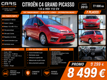 CITROEN C4 GRAND PICASSO 1.6 EHDI 112CV 7 PLACES GARANTIE 6MOIS
