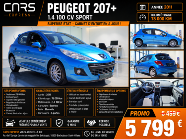 PEUGEOT 207+ 1.4 100CV SPORT 5PORTES 1ER MAIN GARANTIE 6MOIS