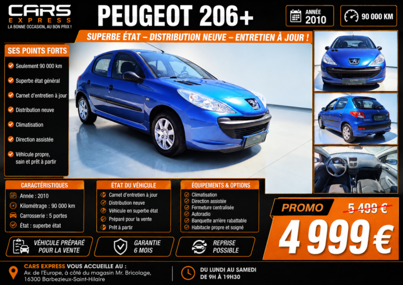 PEUGEOT 206+ 5PORTES  CLIM 1ER MAIN GARANTIE 6MOIS