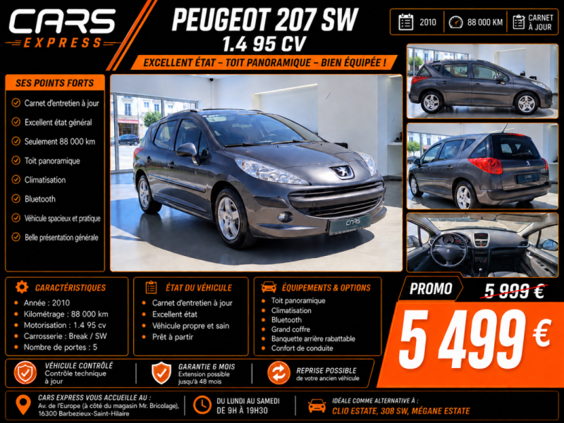 PEUGEOT 207 SW 1.4 95CV TOIT PANORAMIQUE GARANTIE 6MOIS