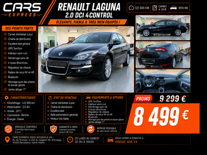 RENAULT LAGUNA 2.0 DCI 4CONTROL TOMTOM GARANTIE 6MOIS