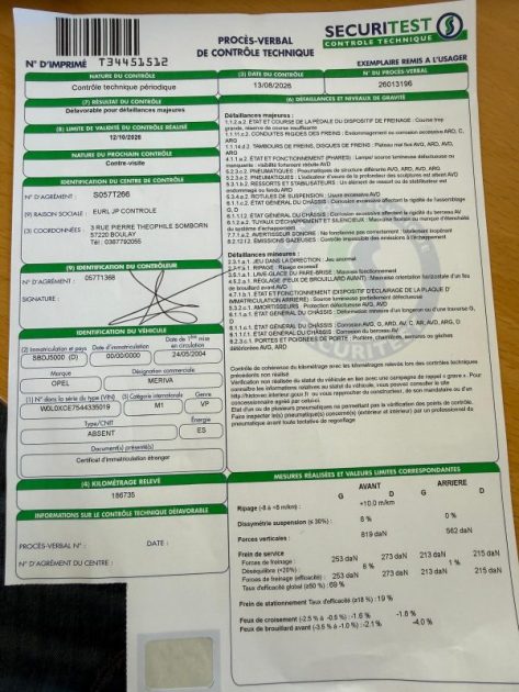 OPEL MERIVA 1.6i 100ch EXPORT, BRICOLEURS, PIECES..