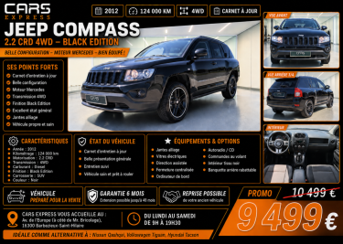 JEEP COMPASS 2.2 CRD 4X4 BLACK EDITION GARANTIE 6MOIS