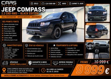JEEP COMPASS 2.2 CRD 4X4 BLACK EDITION GARANTIE 6MOIS