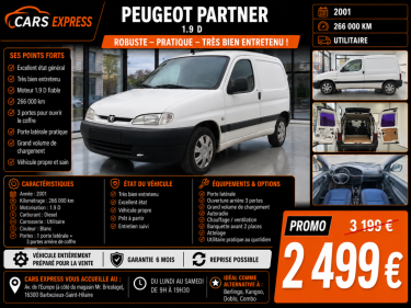 PEUGEOT PARTNER 1.9D TRES BON ETAT GARANTIE 6MOIS