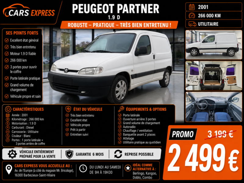PEUGEOT PARTNER 1.9D TRES BON ETAT GARANTIE 6MOIS
