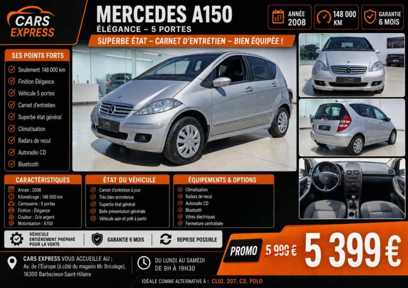 MERCEDES A150 5PORTES ELEGANCE 1ER MAIN GARANTIE 6MOIS