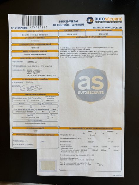 FORD FOCUS ST MK3 Phase 2 Historique Complet CT Vierge- Garantie 12 mois ou 15000km