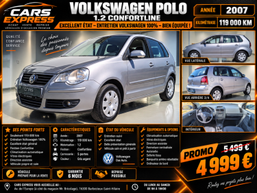 VOLKSWAGEN POLO 5 PORTES 1.2 CONFORTLINE GARANTIE 6MOIS