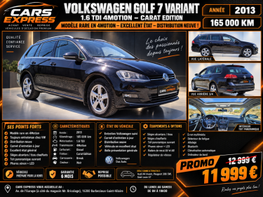 VOLKSWAGEN GOLF 1.6 TDI 4MOTION CARAT BREAK 4X4 TOIT PANORAMIQUE GARANTIE 6MOIS