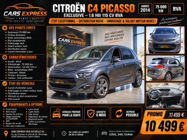 CITROEN C4 PICASSO EXCLUSIVE 1.6 EHDI 115CV BVA 1ER MAIN GARANTIE 6MOIS
