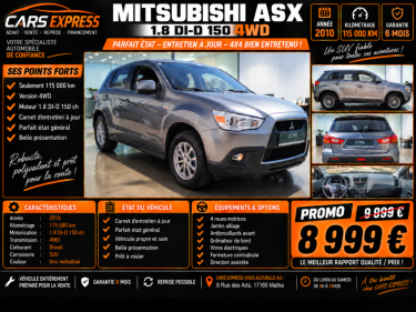 MITSUBISHI ASX 1.8D 150CV 4X4 BV6 GARANTIE 6MOIS