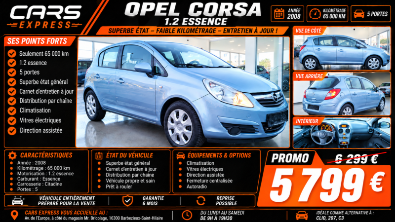 OPEL CORSA 1.2 5PORTES GARANTIE 6MOIS 1ER MAIN