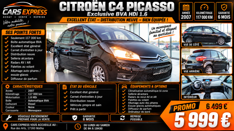 CITROEN C4 PICASSO 1.6 HDI EXCLUSIVE BVA GARANTIE 6MOIS