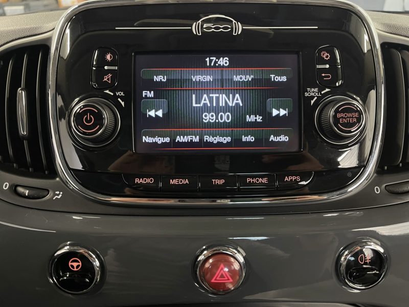FIAT 500 PHASE 2 LOUNGE 1.2 69 TOIT PANORAMIQUE ECRAN TACTILE BLUETOOTH CRIT AIR 1 - GARANTIE 1 AN