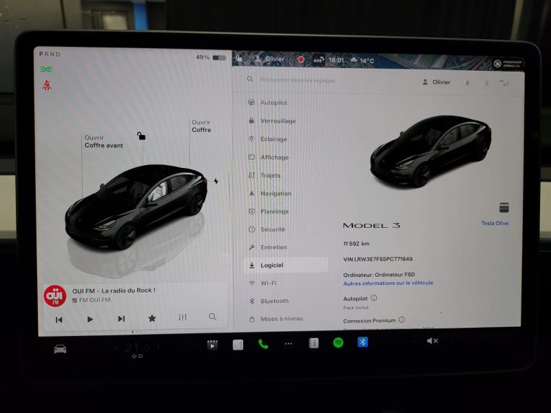 TESLA MODEL 3 275cv STANDARD RANGE PLUS / 1ERE MAIN+AUTOPILOT+SIEGES ELECTRIQUES+VOLANT CHAUFFANT+CA