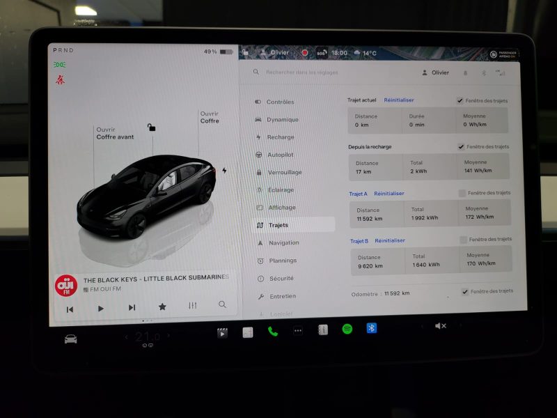 TESLA MODEL 3 275cv STANDARD RANGE PLUS / 1ERE MAIN+AUTOPILOT+SIEGES ELECTRIQUES+VOLANT CHAUFFANT+CA