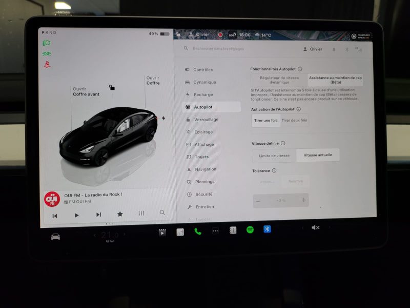 TESLA MODEL 3 275cv STANDARD RANGE PLUS / 1ERE MAIN+AUTOPILOT+SIEGES ELECTRIQUES+VOLANT CHAUFFANT+CA