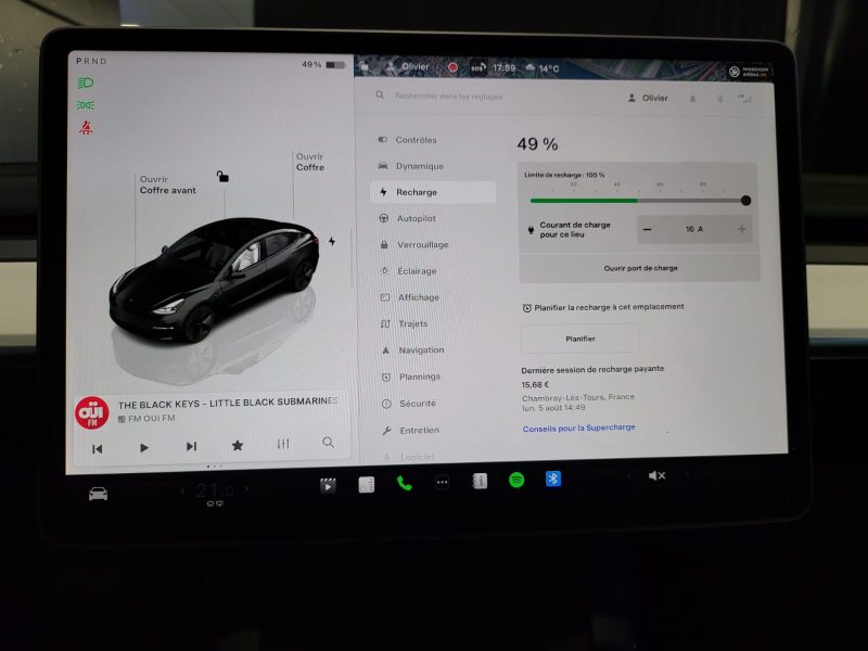 TESLA MODEL 3 275cv STANDARD RANGE PLUS / 1ERE MAIN+AUTOPILOT+SIEGES ELECTRIQUES+VOLANT CHAUFFANT+CA