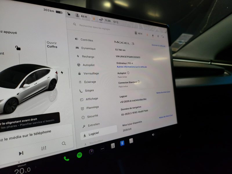 TESLA MODEL 3 HIGHLAND 283cv STANDARD RANGE  / 1ERE MAIN / VOLANT CHAUFFANT / CHARGEUR INDUCTION