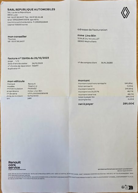 RENAULT TRAFIC FOURGON L2H1 1200 KG DCI 145 ENERGY EDC CONFORT / 1ere main