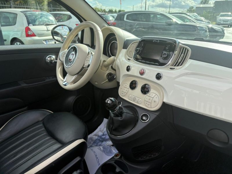FIAT 500 Cabriolet 1.2 69ch 🚗 Cuir 🛋️ / GPS 🧭 / Bluetooth 📶 / Radar 📡 / Reprise / Garantie 6 mo