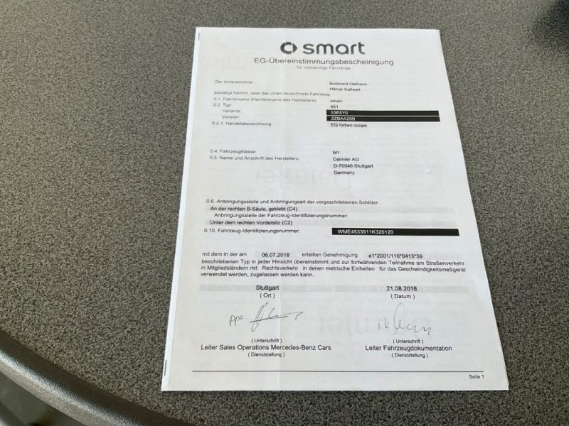 SMART EQ FORTWO COUPE ALLEMAGNE 2018