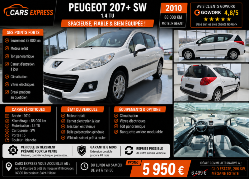 PEUGEOT 207+ SW  LION EDITION 1.4 MOTEUR REFAIT GARANTIE 6MOIS