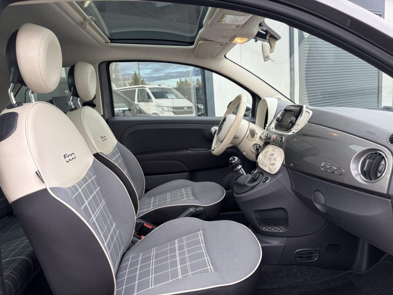 Fiat 500 1.2 69ch Lounge Toit panoramique / Radars recul / Bluetooth / régulateur vitesse 74.000 km 