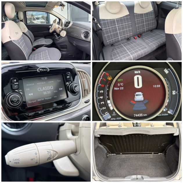 Fiat 500 1.2 69ch Lounge Toit panoramique / Radars recul / Bluetooth / régulateur vitesse 74.000 km 